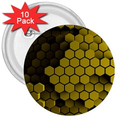 Yellow Hexagons 3d Art Honeycomb Hexagon Pattern 3  Buttons (10 Pack)  by Cemarart