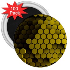 Yellow Hexagons 3d Art Honeycomb Hexagon Pattern 3  Magnets (100 Pack) by Cemarart