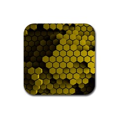 Yellow Hexagons 3d Art Honeycomb Hexagon Pattern Rubber Coaster (square) by Cemarart