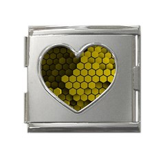 Yellow Hexagons 3d Art Honeycomb Hexagon Pattern Mega Link Heart Italian Charm (18mm) by Cemarart