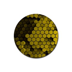 Yellow Hexagons 3d Art Honeycomb Hexagon Pattern Rubber Round Coaster (4 Pack) by Cemarart