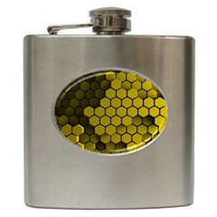 Yellow Hexagons 3d Art Honeycomb Hexagon Pattern Hip Flask (6 Oz) by Cemarart