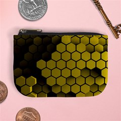 Yellow Hexagons 3d Art Honeycomb Hexagon Pattern Mini Coin Purse by Cemarart