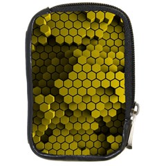 Yellow Hexagons 3d Art Honeycomb Hexagon Pattern Compact Camera Leather Case by Cemarart