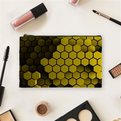 Yellow Hexagons 3d Art Honeycomb Hexagon Pattern Cosmetic Bag (medium) by Cemarart