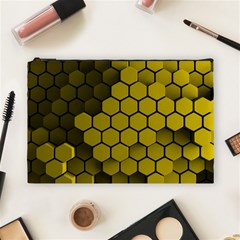 Yellow Hexagons 3d Art Honeycomb Hexagon Pattern Cosmetic Bag (large) by Cemarart