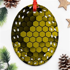 Yellow Hexagons 3d Art Honeycomb Hexagon Pattern Oval Filigree Ornament (two Sides) by Cemarart