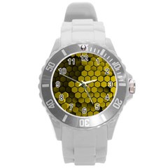 Yellow Hexagons 3d Art Honeycomb Hexagon Pattern Round Plastic Sport Watch (l) by Cemarart