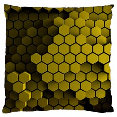 Yellow Hexagons 3d Art Honeycomb Hexagon Pattern Large Cushion Case (two Sides) by Cemarart