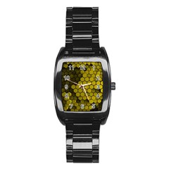 Yellow Hexagons 3d Art Honeycomb Hexagon Pattern Stainless Steel Barrel Watch by Cemarart