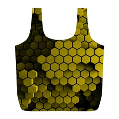 Yellow Hexagons 3d Art Honeycomb Hexagon Pattern Full Print Recycle Bag (l) by Cemarart