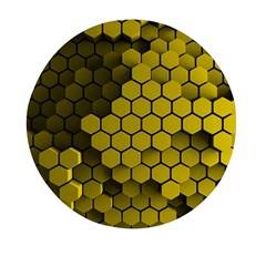 Yellow Hexagons 3d Art Honeycomb Hexagon Pattern Mini Round Pill Box by Cemarart