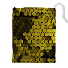 Yellow Hexagons 3d Art Honeycomb Hexagon Pattern Drawstring Pouch (4xl) by Cemarart