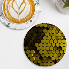 Yellow Hexagons 3d Art Honeycomb Hexagon Pattern Uv Print Round Tile Coaster by Cemarart