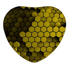 Yellow Hexagons 3d Art Honeycomb Hexagon Pattern Heart Glass Fridge Magnet (4 Pack) by Cemarart