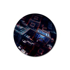 Fractal Cube 3d Art Nightmare Abstract Rubber Coaster (round) by Cemarart