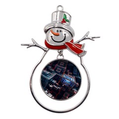 Fractal Cube 3d Art Nightmare Abstract Metal Snowman Ornament