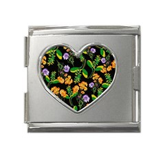 Flowers Pattern Art Floral Texture Mega Link Heart Italian Charm (18mm) by Cemarart