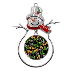 Flowers Pattern Art Floral Texture Metal Snowman Ornament by Cemarart