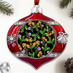 Flowers Pattern Art Floral Texture Metal Snowflake And Bell Red Ornament by Cemarart