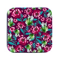 Flowers Pattern Art Texture Floral Square Metal Box (black) by Cemarart