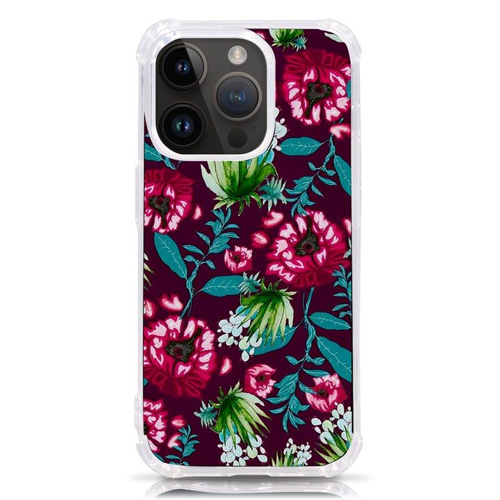 Flowers Pattern Art Texture Floral iPhone 14 Pro TPU UV Print Case