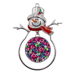 Flowers Pattern Art Texture Floral Metal Snowman Ornament