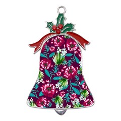 Flowers Pattern Art Texture Floral Metal Holly Leaf Bell Ornament