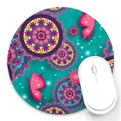 Floral Pattern Abstract Colorful Flow Oriental Spring Summer Round Mousepad