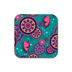 Floral Pattern Abstract Colorful Flow Oriental Spring Summer Rubber Coaster (square) by Cemarart