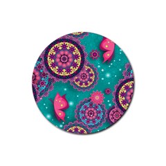 Floral Pattern Abstract Colorful Flow Oriental Spring Summer Rubber Coaster (round) by Cemarart