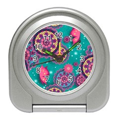 Floral Pattern Abstract Colorful Flow Oriental Spring Summer Travel Alarm Clock by Cemarart