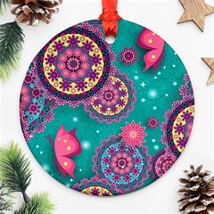 Floral Pattern Abstract Colorful Flow Oriental Spring Summer Round Ornament (two Sides)