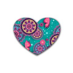 Floral Pattern Abstract Colorful Flow Oriental Spring Summer Rubber Coaster (heart) by Cemarart