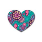 Floral Pattern Abstract Colorful Flow Oriental Spring Summer Rubber Heart Coaster (4 pack) Front