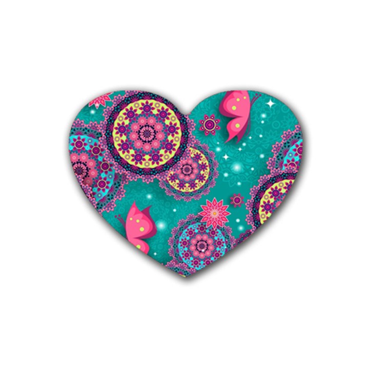 Floral Pattern Abstract Colorful Flow Oriental Spring Summer Rubber Heart Coaster (4 pack)