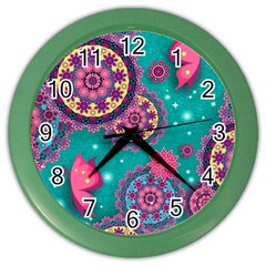 Floral Pattern Abstract Colorful Flow Oriental Spring Summer Color Wall Clock by Cemarart