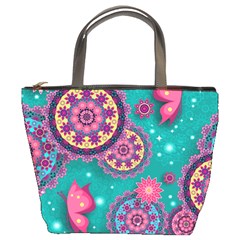 Floral Pattern Abstract Colorful Flow Oriental Spring Summer Bucket Bag by Cemarart