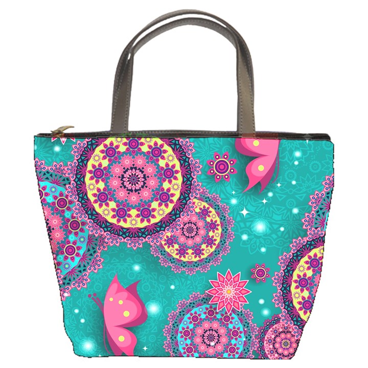 Floral Pattern Abstract Colorful Flow Oriental Spring Summer Bucket Bag