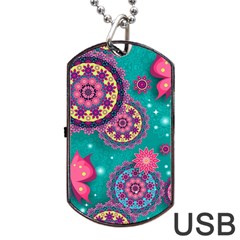 Floral Pattern Abstract Colorful Flow Oriental Spring Summer Dog Tag Usb Flash (one Side) by Cemarart