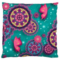 Floral Pattern Abstract Colorful Flow Oriental Spring Summer Large Premium Plush Fleece Cushion Case (two Sides)