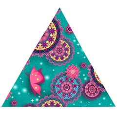 Floral Pattern Abstract Colorful Flow Oriental Spring Summer Wooden Puzzle Triangle by Cemarart