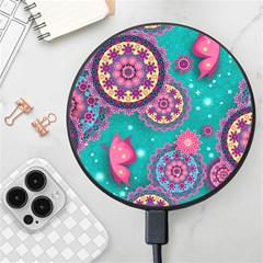 Floral Pattern Abstract Colorful Flow Oriental Spring Summer Wireless Fast Charger(black) by Cemarart