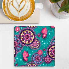 Floral Pattern Abstract Colorful Flow Oriental Spring Summer Uv Print Square Tile Coaster  by Cemarart