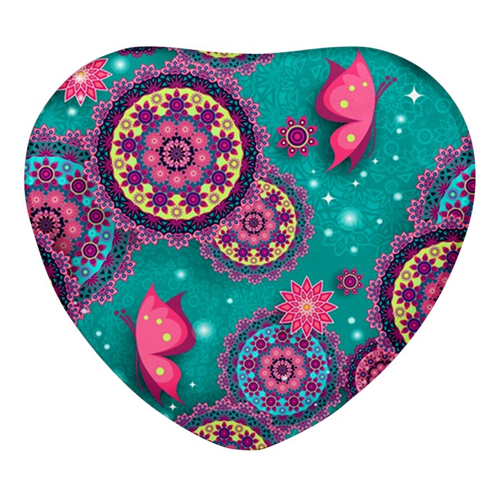 Floral Pattern Abstract Colorful Flow Oriental Spring Summer Heart Glass Fridge Magnet (4 pack)