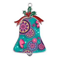 Floral Pattern Abstract Colorful Flow Oriental Spring Summer Metal Holly Leaf Bell Ornament