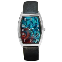 Fractal Art Spiral Ornaments Pattern Barrel Style Metal Watch by Cemarart