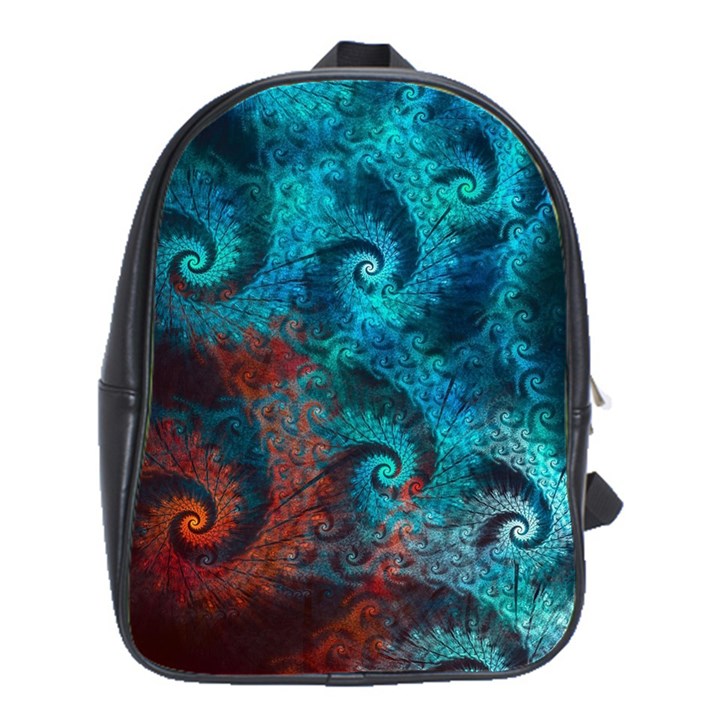 Fractal Art Spiral Ornaments Pattern School Bag (Large)