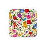 Colorful Flowers Pattern Rubber Square Coaster (4 pack) Front