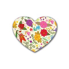 Colorful Flowers Pattern Rubber Coaster (Heart)